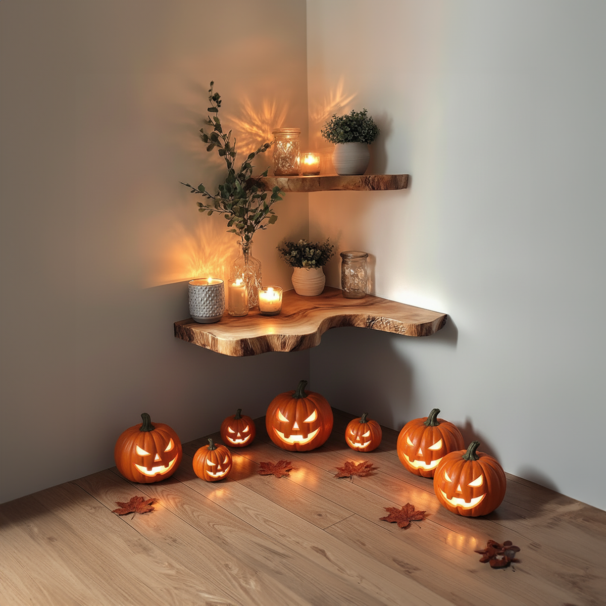 Rustic Farmhouse Wooden Floating Shelf, Tree Branch Wall Mounted Bookshelf, Spooky Gothic Halloween Home Decoration