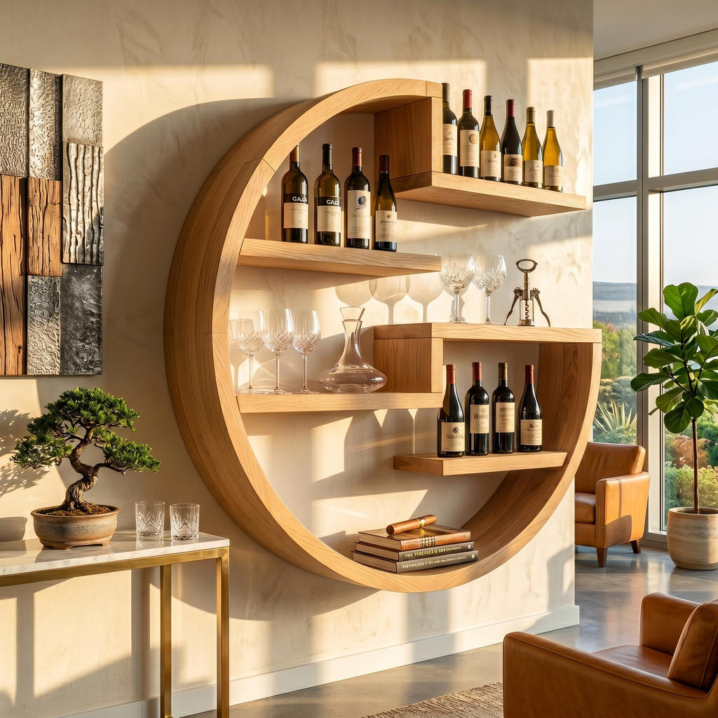 Farmhouse Wall Wine Holder, Rustic Wood Floating Bottle Storage Rack & Organizer for Home Bar Accent Wall
