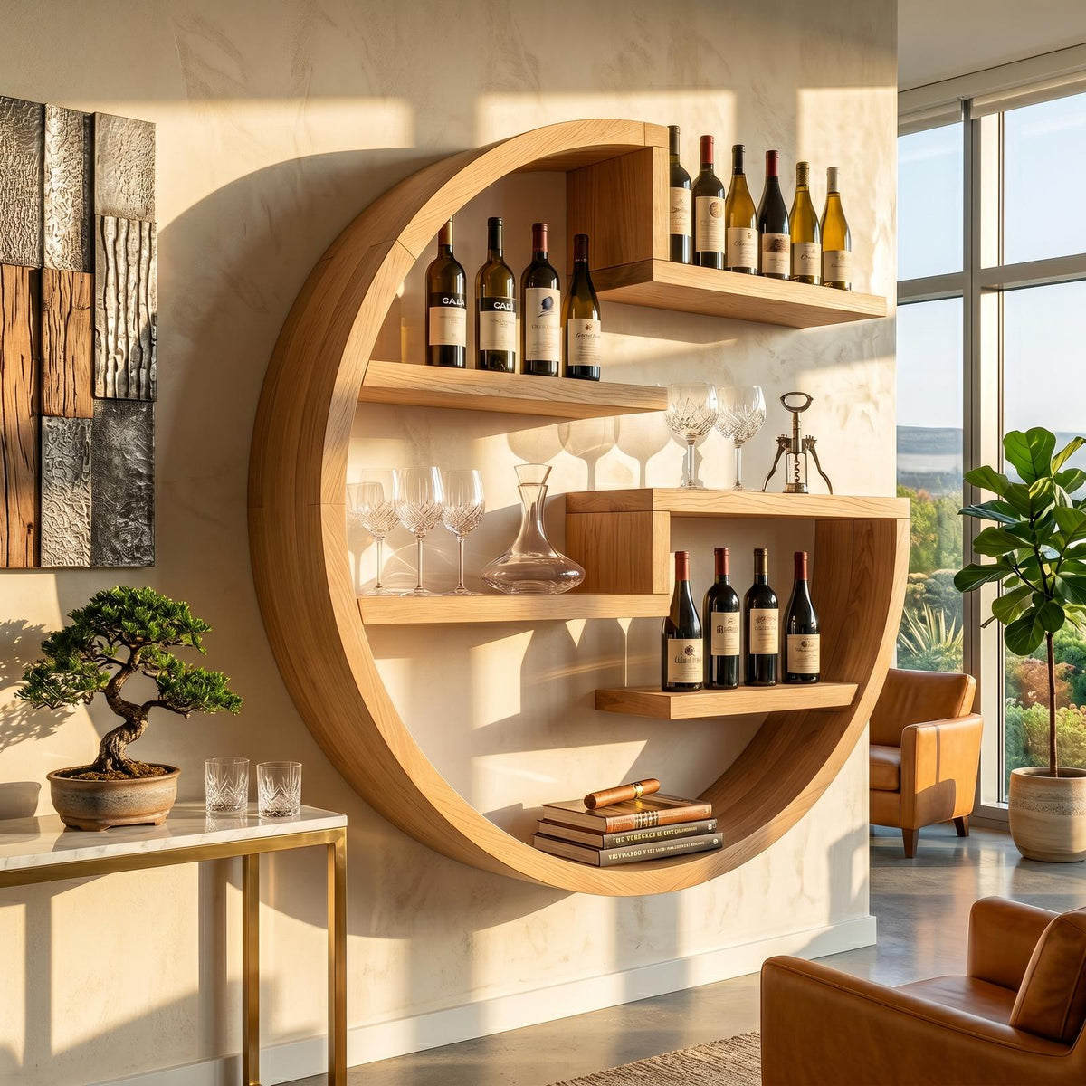 Farmhouse Wall Wine Holder, Rustic Wood Floating Bottle Storage Rack & Organizer for Home Bar Accent Wall