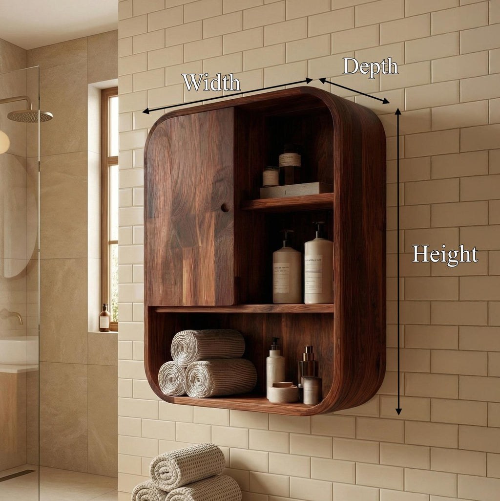 Organic Bathroom Cabinet, Solid Wood Rustic Storage Cupboard & Wall Organizer for Bathroom