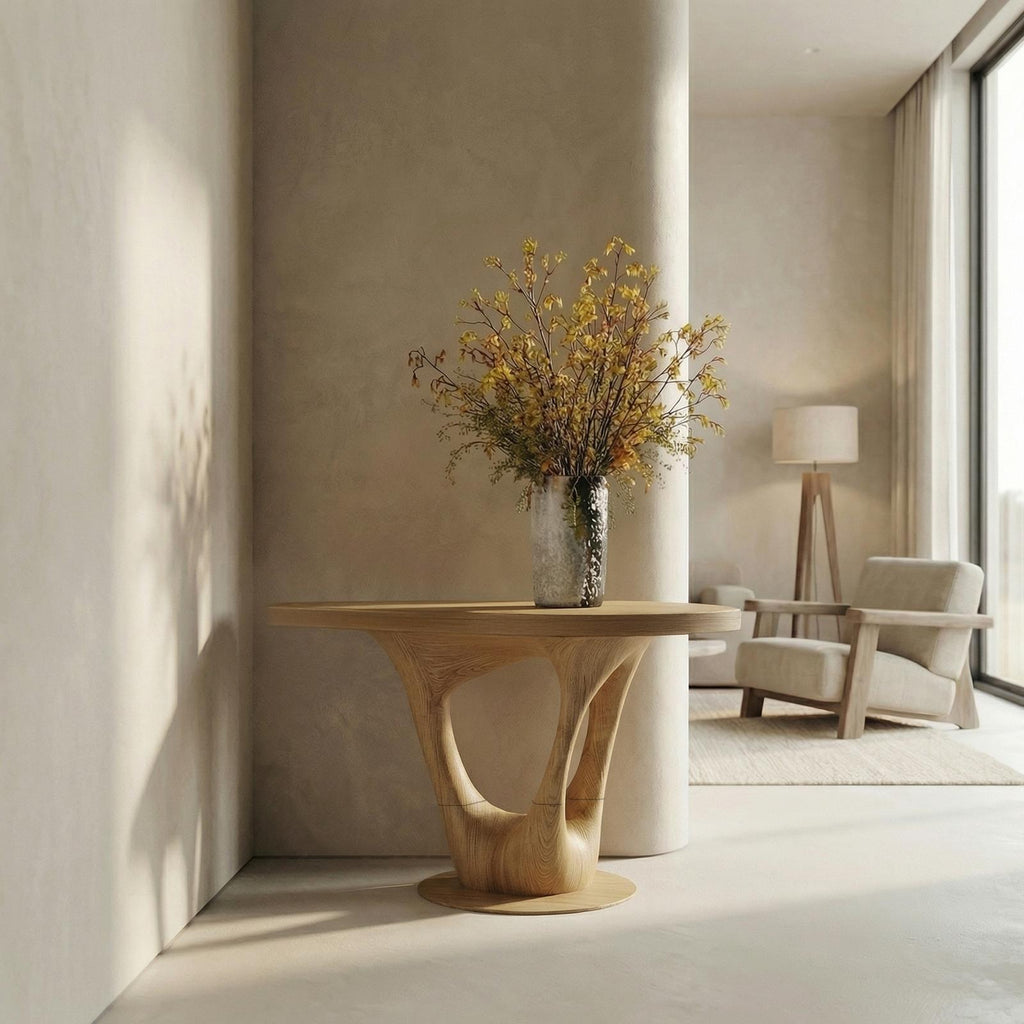 Sculptural Contemporary Entryway Foyer Table, Solid Wood Artistic Accent Table for Hallway Decor
