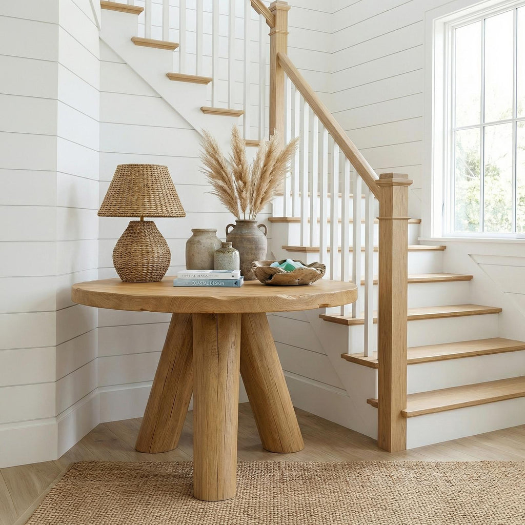 Rustic Foyer Table, Solid Wood Entryway Table, Handcrafted Pedestal Accent Table for Living Room