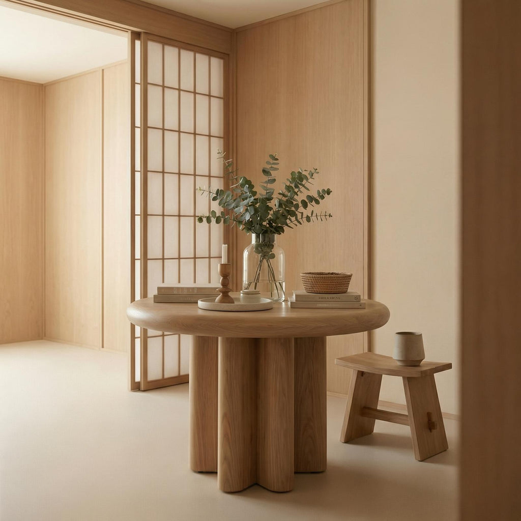 Modern Minimalist Round Entryway Foyer Table, Solid Wood Hallway Center Table for Home Decor