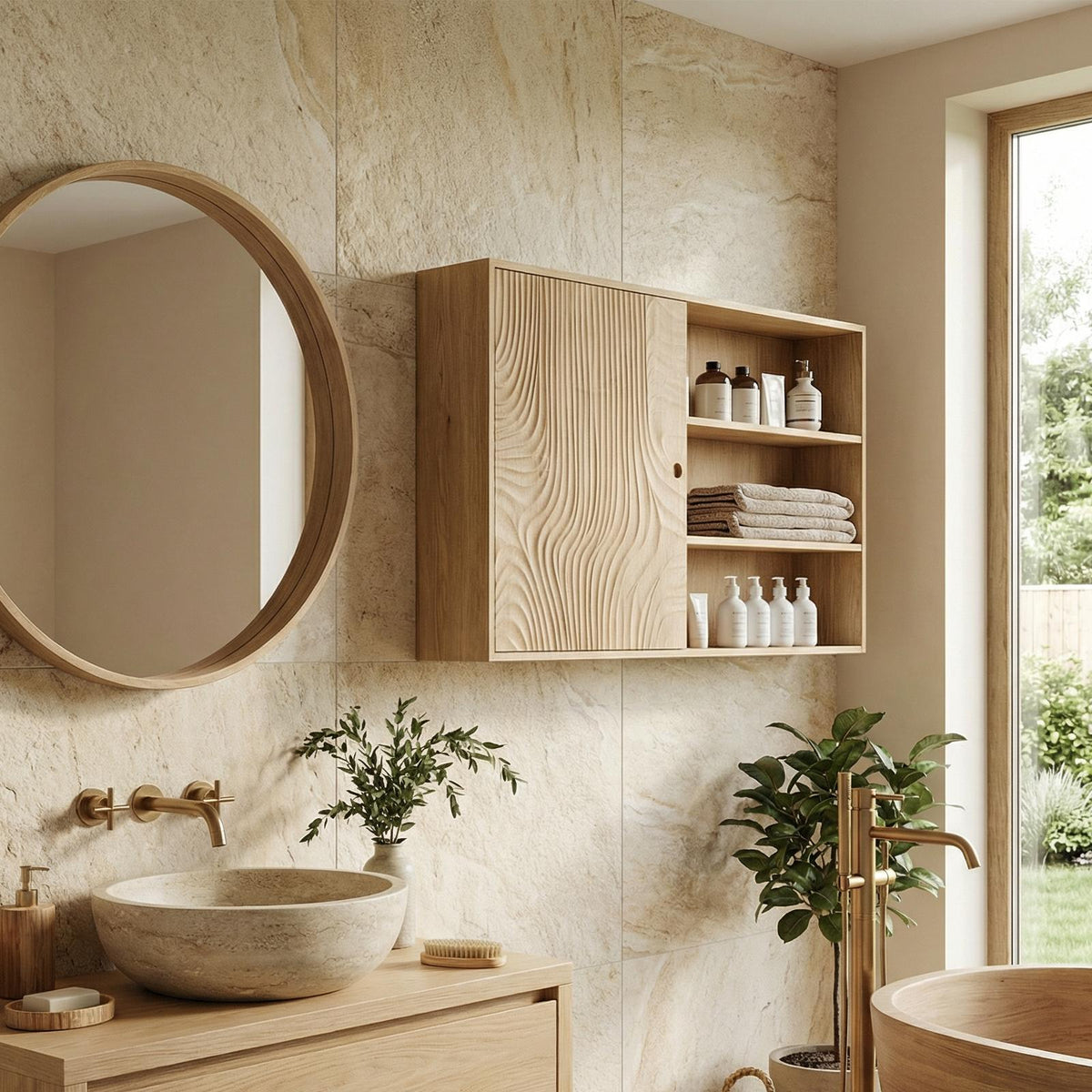 Natural Bathroom Cabinet, Solid Wood Rustic Storage Cabinet & Wall Organizer for Bathroom