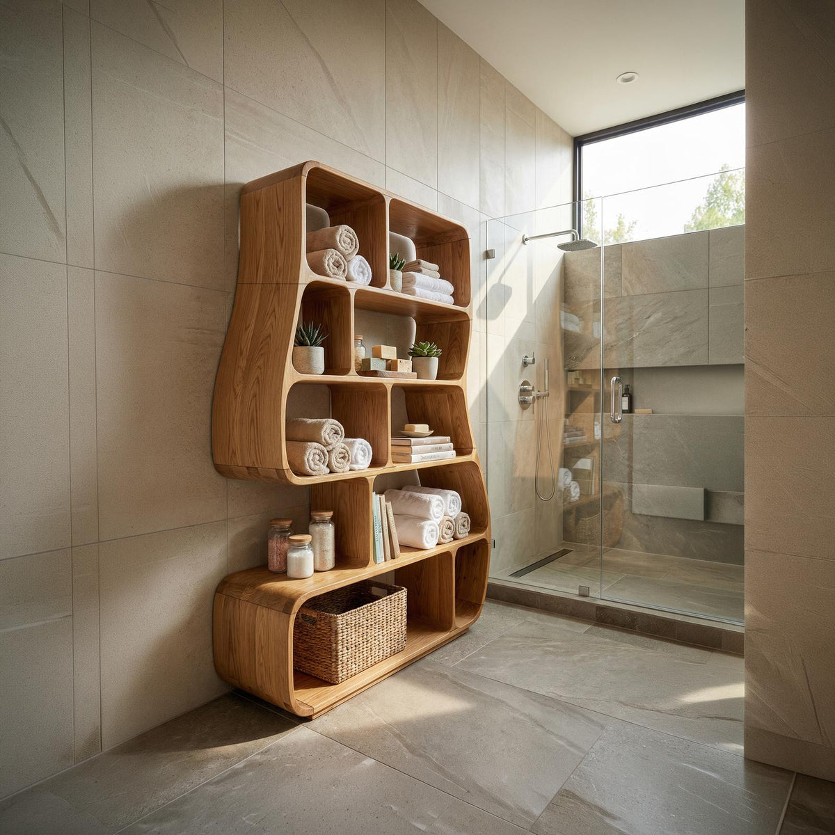 Contemporary Artistic Bookshelf, Unique Wooden Decorative Bookcase for Bedroom & Office Corner
