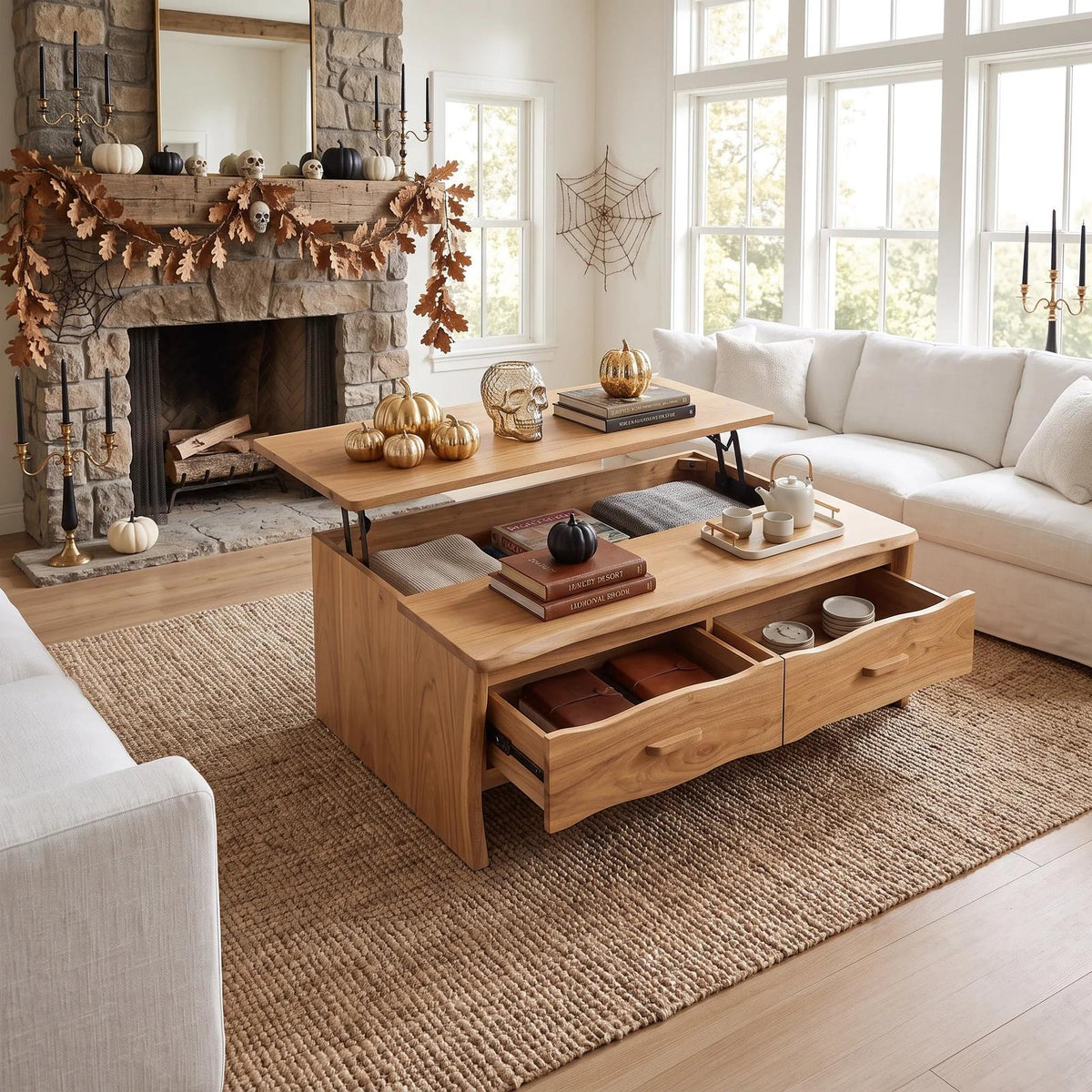 Contemporary Halloween Lift Top Coffee Table City Apartment