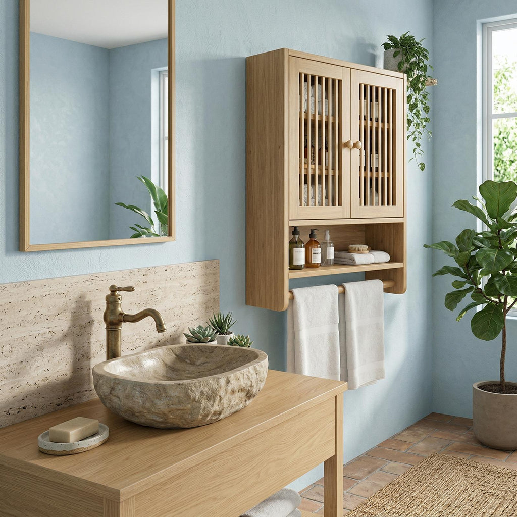 Bathroom Cabinet with Shelves, Solid Wood Wall Storage Organizer Cupboard for Bathroom Space
