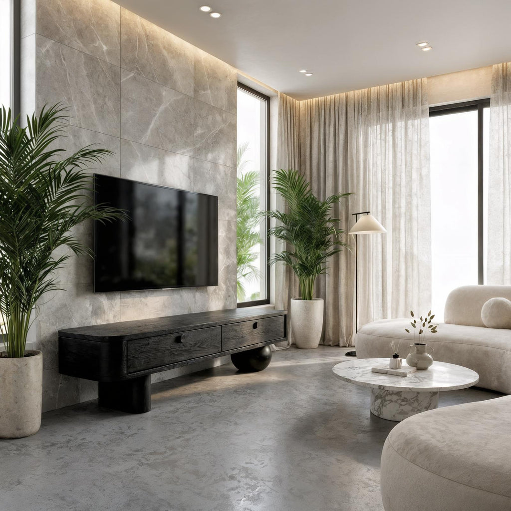 Modern TV Cabinet, Solid Wood Mid-Century Media Console Entertainment Center for Living Room