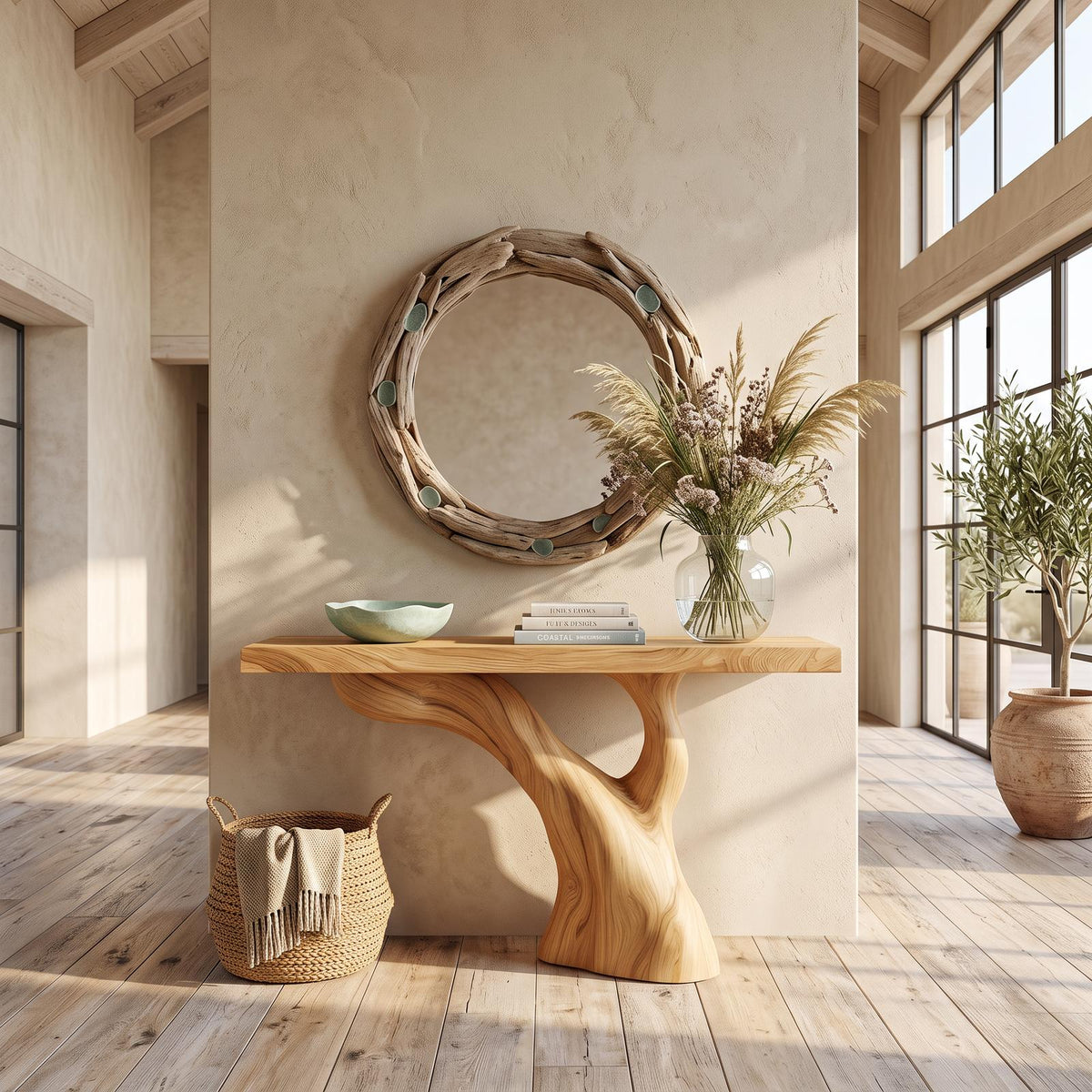 Spry Interior Handcrafted Live Edge Entryway Table, Sculptural Solid Wood Console Table for Living Room Foyer and Hallway Decor, SILDTTNCS075