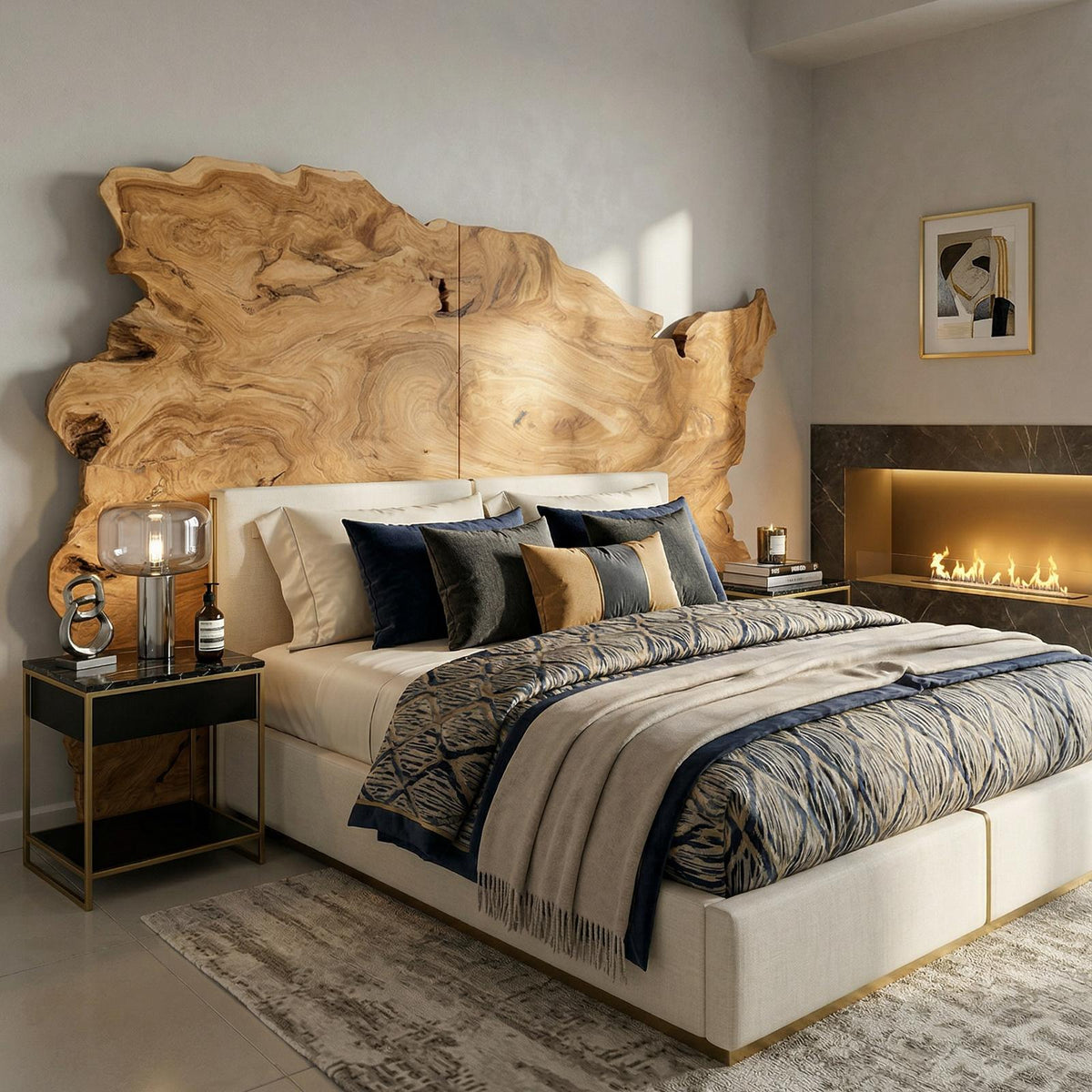 Organic Natural Live Edge Wood Headboard, Handcrafted Teak Wooden Headboard Panel for Minimalist Japandi Bedroom Decor, SILDTTRHB002