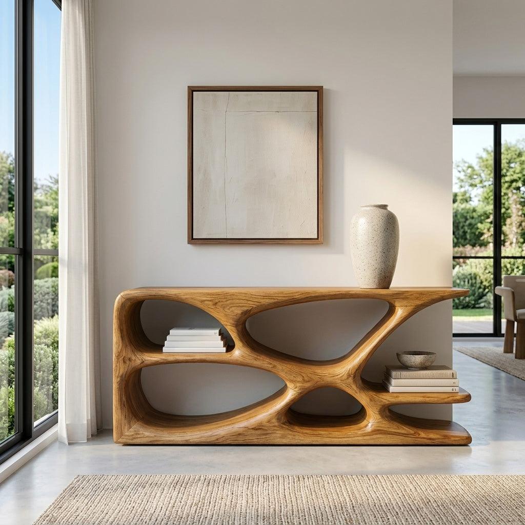 Minimalist Natural Wood Console Table, Handcrafted Entryway Sofa Table for Hallway & Living Room Interior, Model