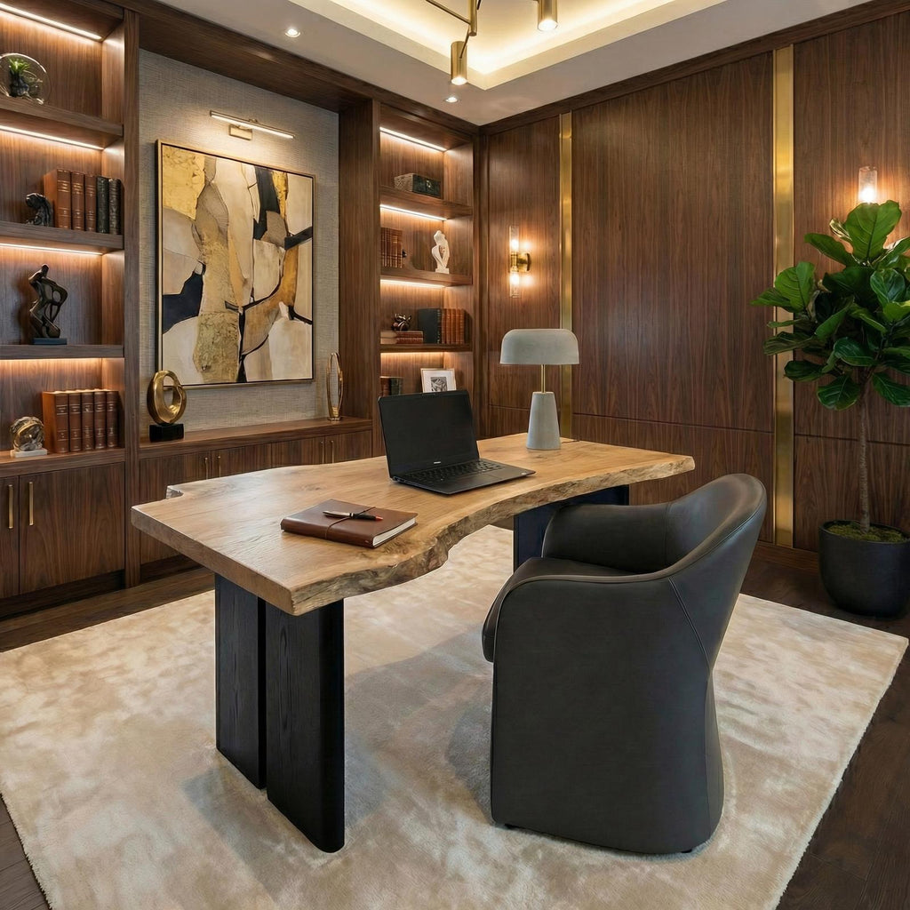 Modern Solid Wood Office Desk, Executive Writing Table & Study Workstation for Home Office, Workspace