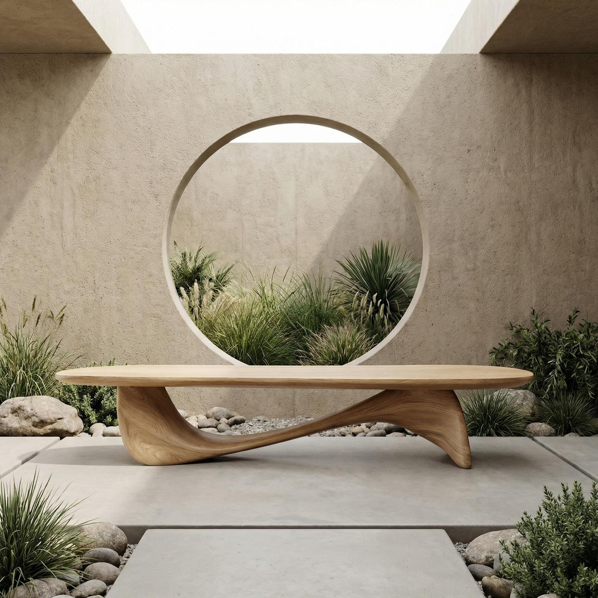 Organic Wave Bench Solid Wood Elegant Flowing Curve Design Garden And Outdoor Space SINLHARS097