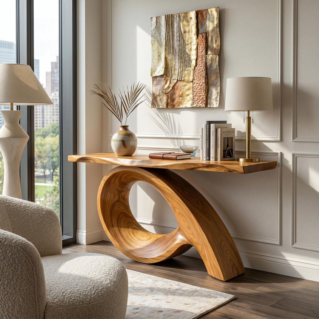 Organic Fluted Base Console Table Contemporary Entryway