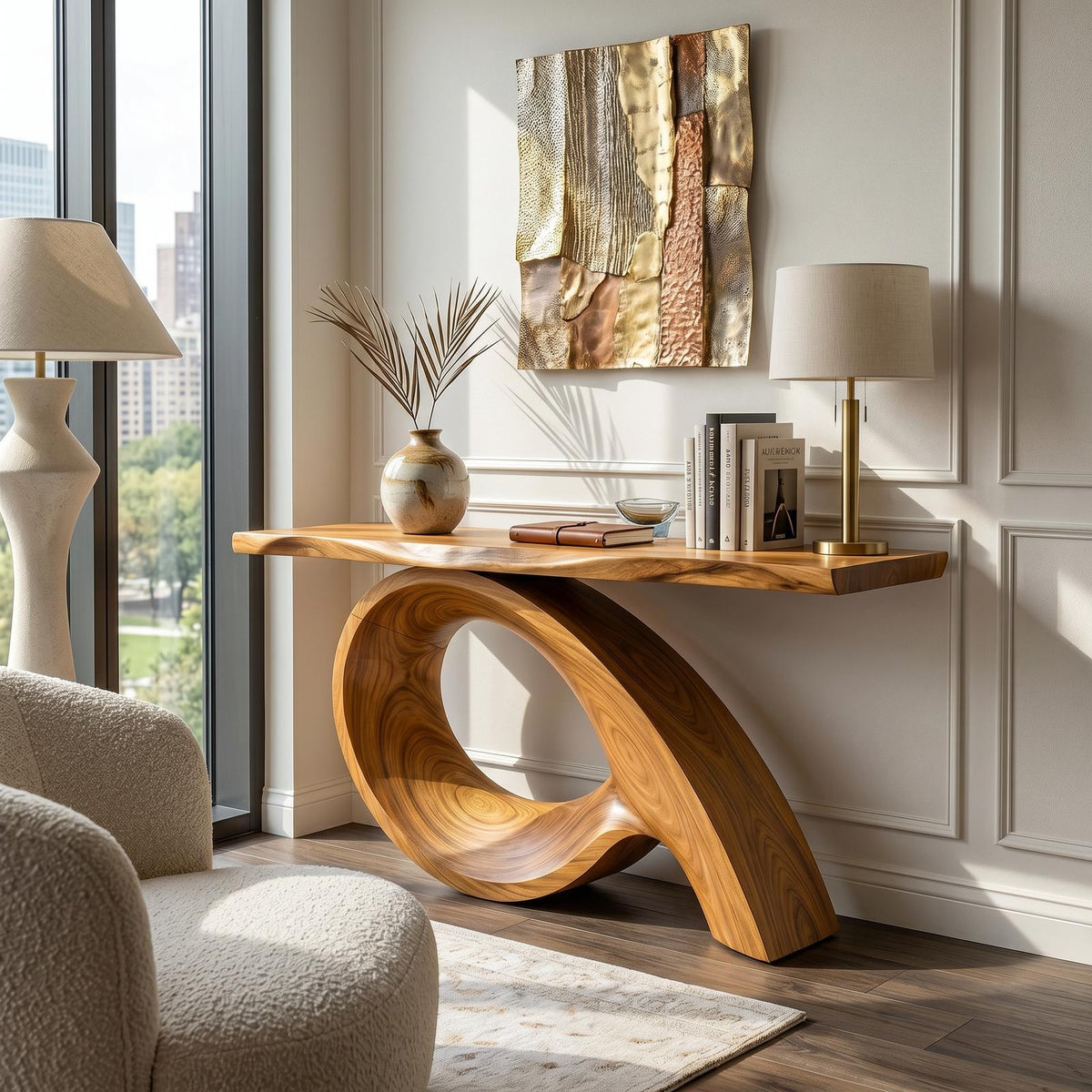 Organic Fluted Base Console Table Contemporary Entryway