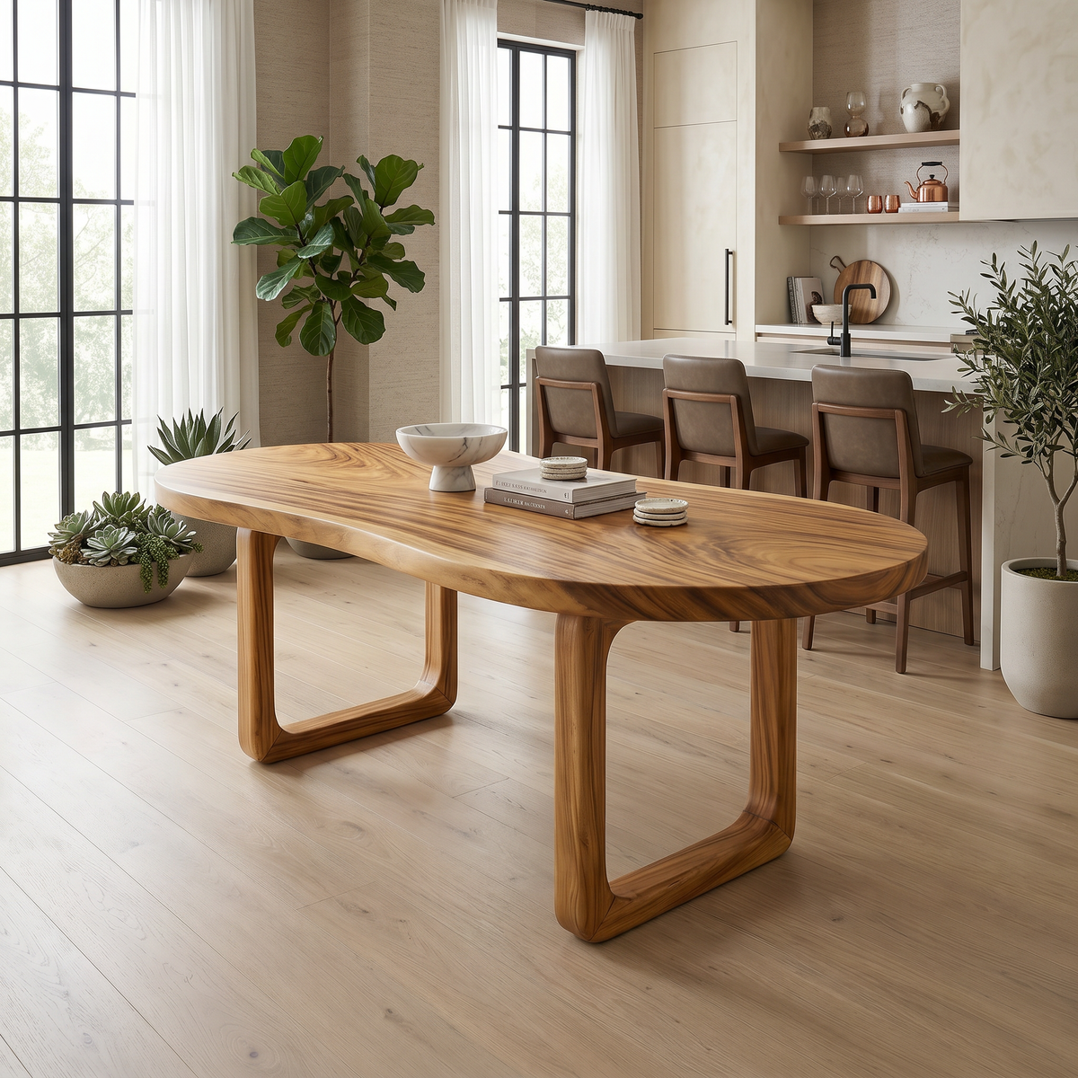 Tropical Oval Dining Table, Solid Wood Dining Room Table for Poolside Room and Sunny Dining Spaces