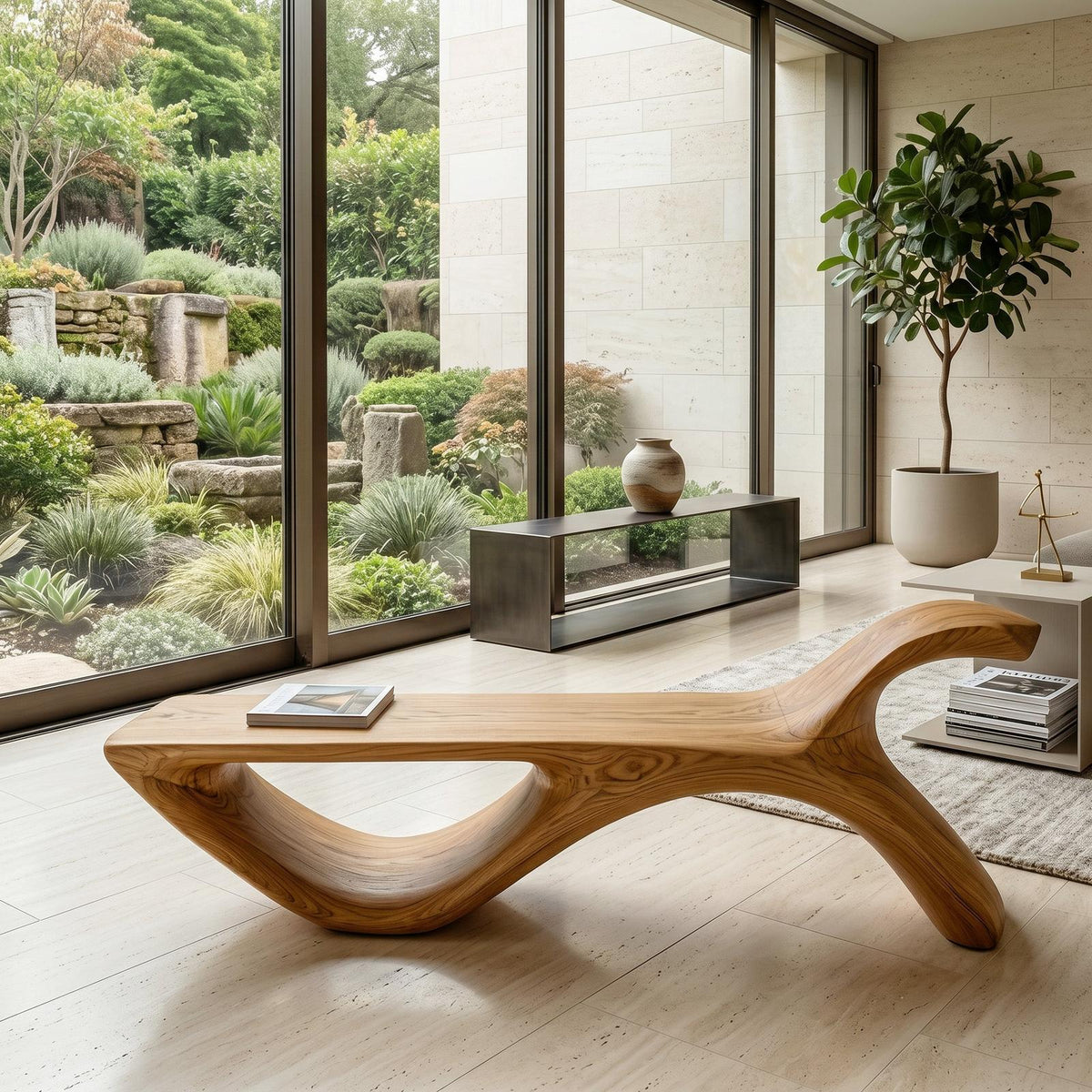 Contemporary Organic Natural Wood Bench For Hallway