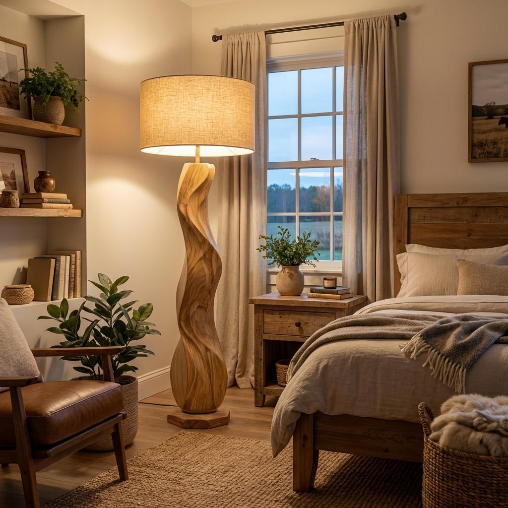 Spry Interior Modern Wood Floor Lamp, Handcrafted Sculptural Standing Light for Living Room, Bedroom & Office Decor, RTTHTTLAM034