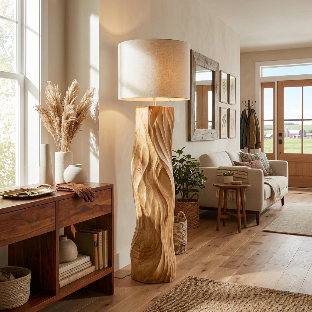 Contemporary Wood Floor Lamp Sculptural Design For Home Lobby  RTTHTTLAM046