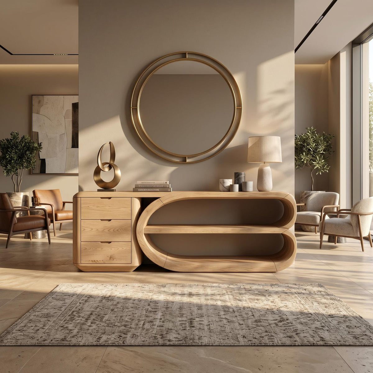 Organic Geometric Console Table Luxury Entryway