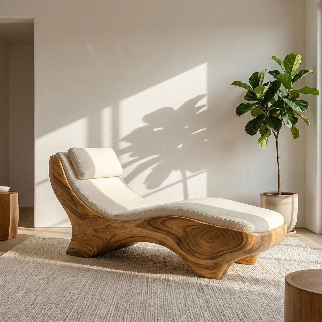 Spry Interior Sculptural Natural Wood Lounge Chair, Handcrafted Ergonomic Accent Armchair for Living Room Corner & Bedroom, RTTHHNSFA033