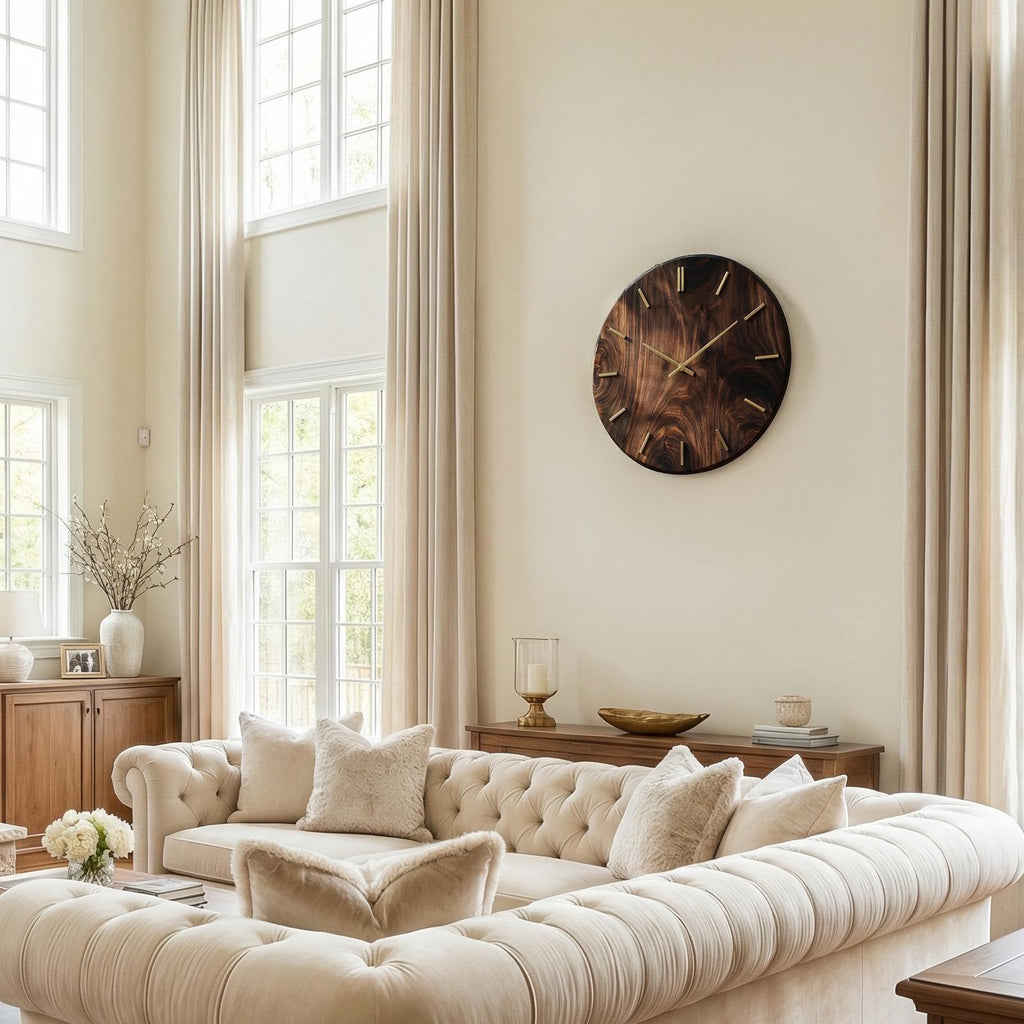 Modern Round Solid Wood Wall Clock Natural Wood Living Room