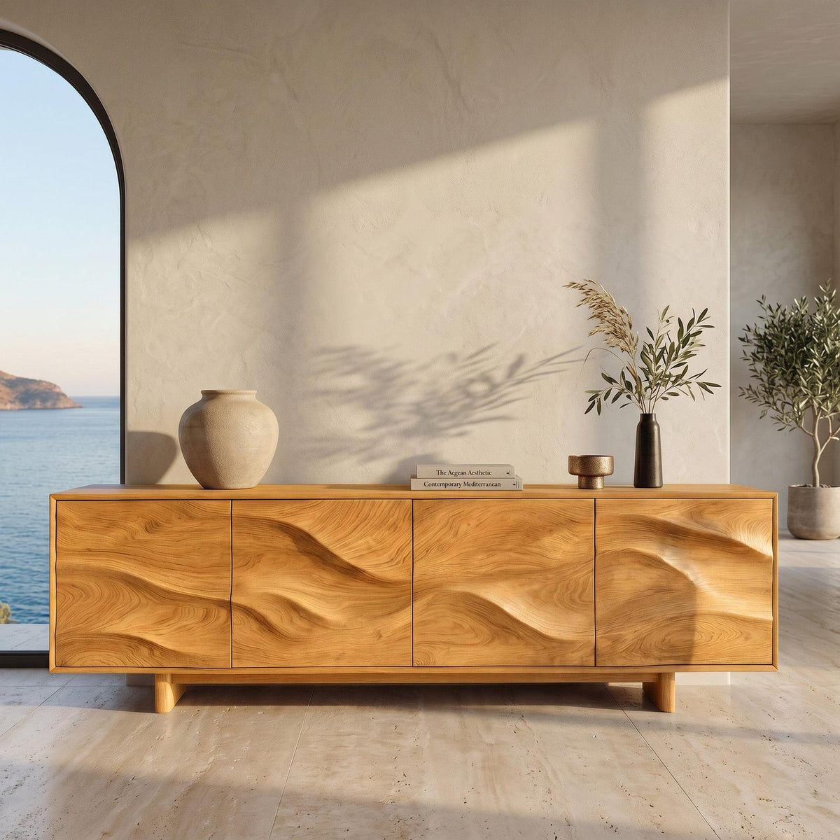Spry Interior Minimalist Modern Wooden Sideboard Console, Handcrafted Solid Wood Buffet Storage Cabinet Cupboard for Living Room, RTTHHNSD020