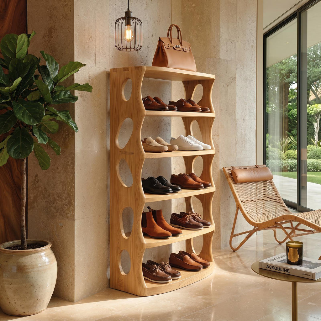 Minimalist Vertical Shoe Rack, Slim Wooden Shoe Tower Organizer Shelf for Entryway Storage Corner