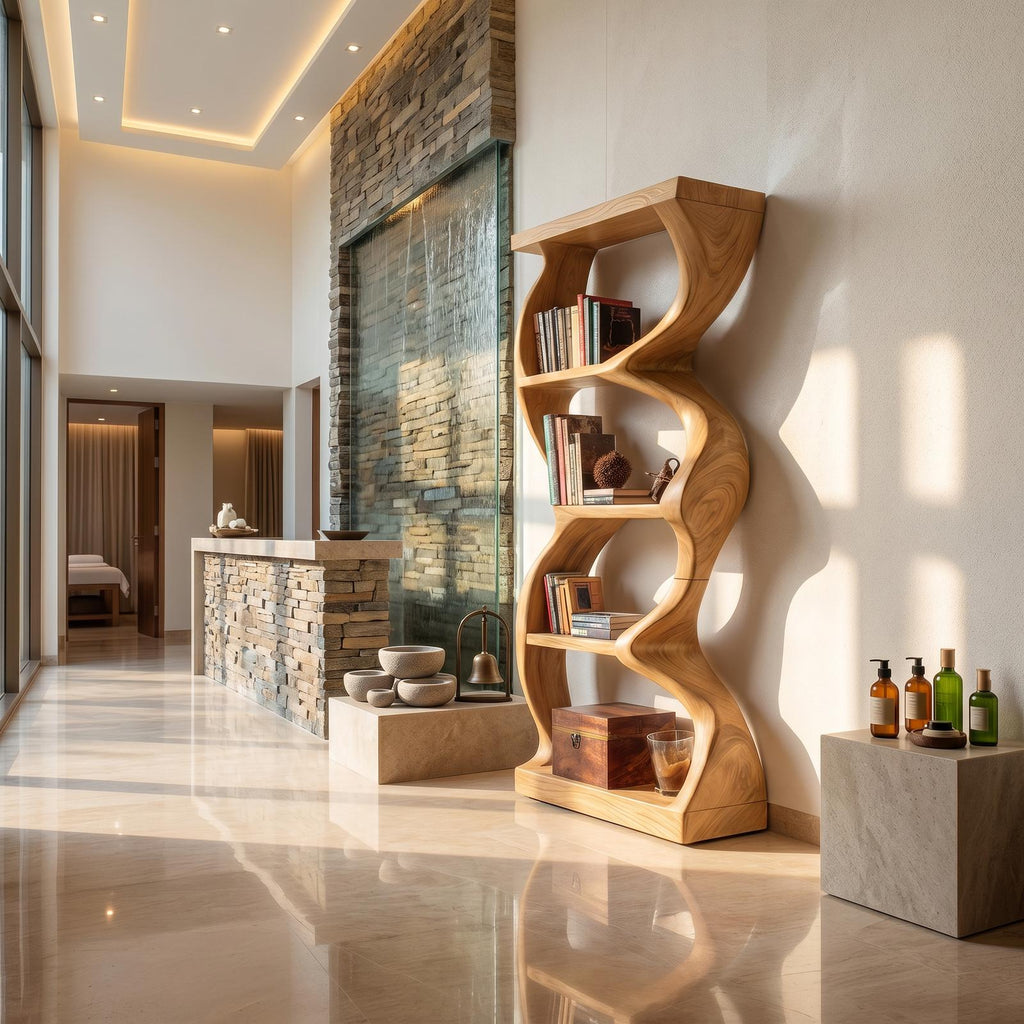 Coastal Inspired Curved Wooden Bookcase With Organic Form SILDTTRBS051