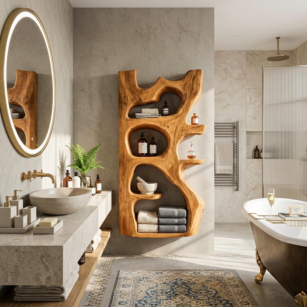 Handcrafted Sculpted Bathroom Shelf For Towels Or Storage