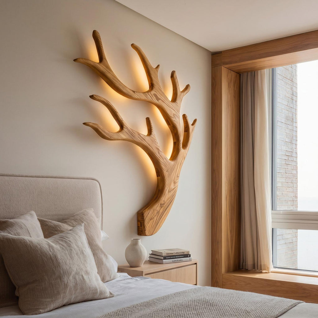 Artistic Wooden Wall Light, Minimalist Modern LED Sconce for Quiet Luxury Bedroom & Living Room Accent, Model