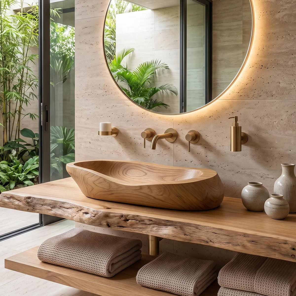 Handcrafted Wood Wash Basin For Elegant Bathroom Design