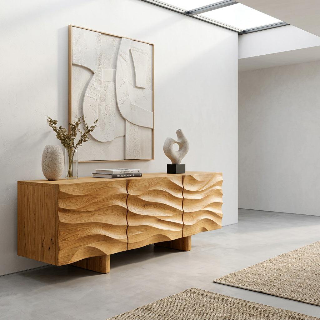 Organic Modern Wood Sideboard, Handcrafted Solid Wood Credenza & Storage Buffet Cabinet for Living Room, Model