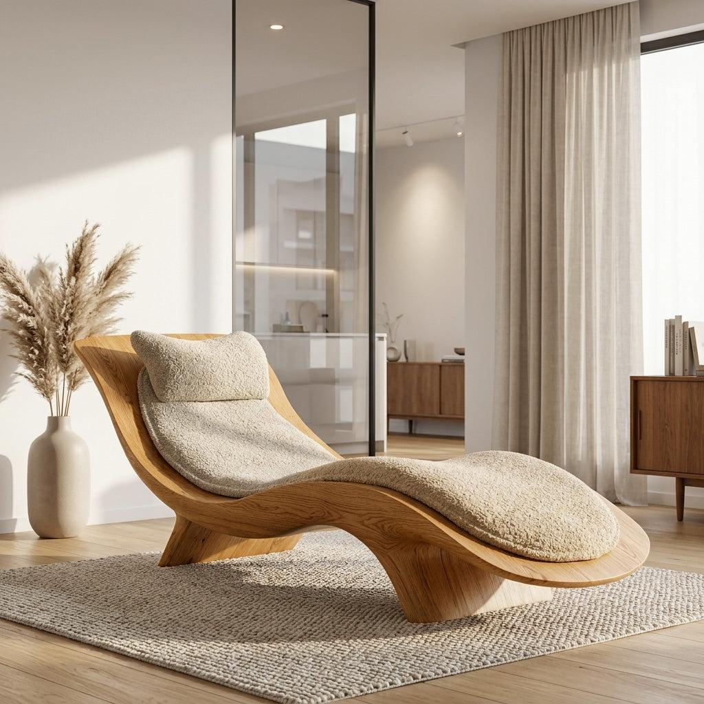 Contemporary Natural Wood Lounge Chair, Modern Living Room Accent Armchair, Mid-Century Reading Easy Chair