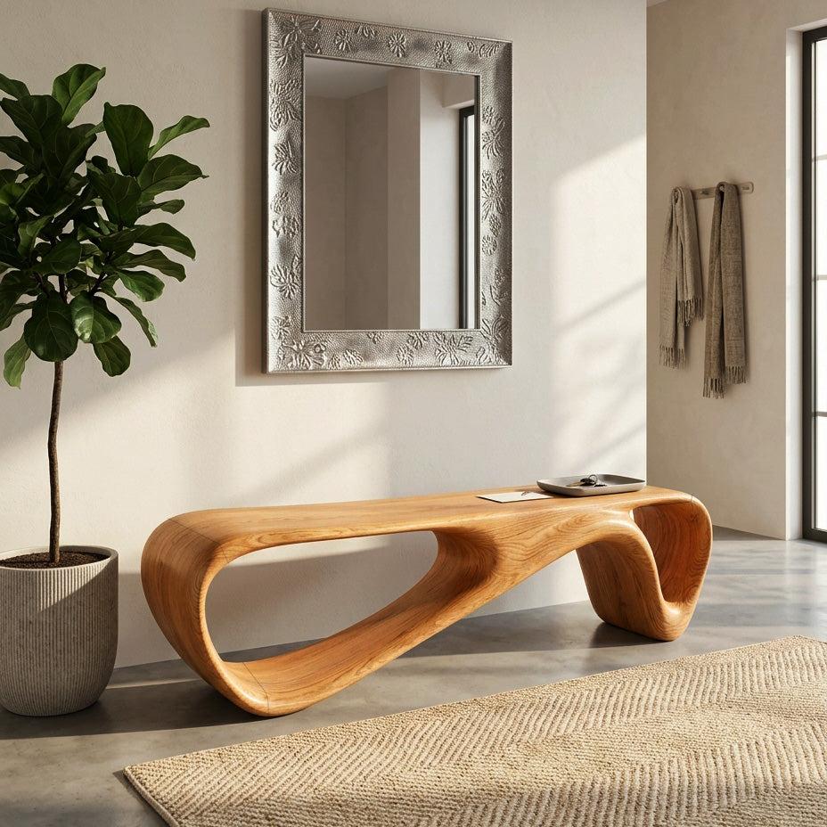 Curved Wooden Bench For Minimalist Living Room Decor RTTHHNCHR138