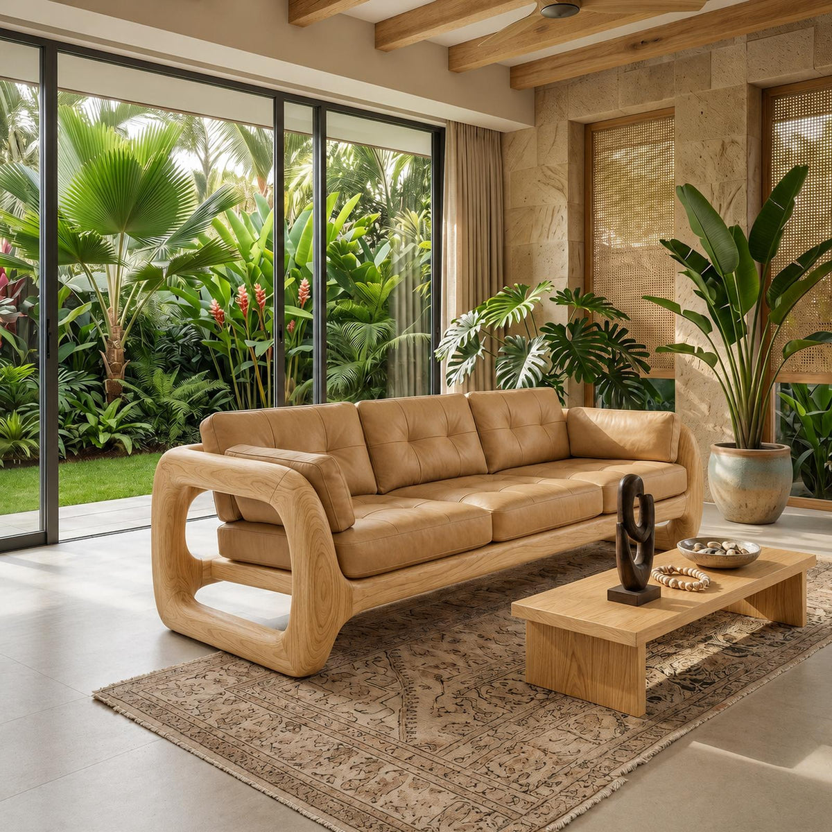 Luxury Wooden Leather Sofa For High Rise Apartment Living Room SILDTTRSFA014