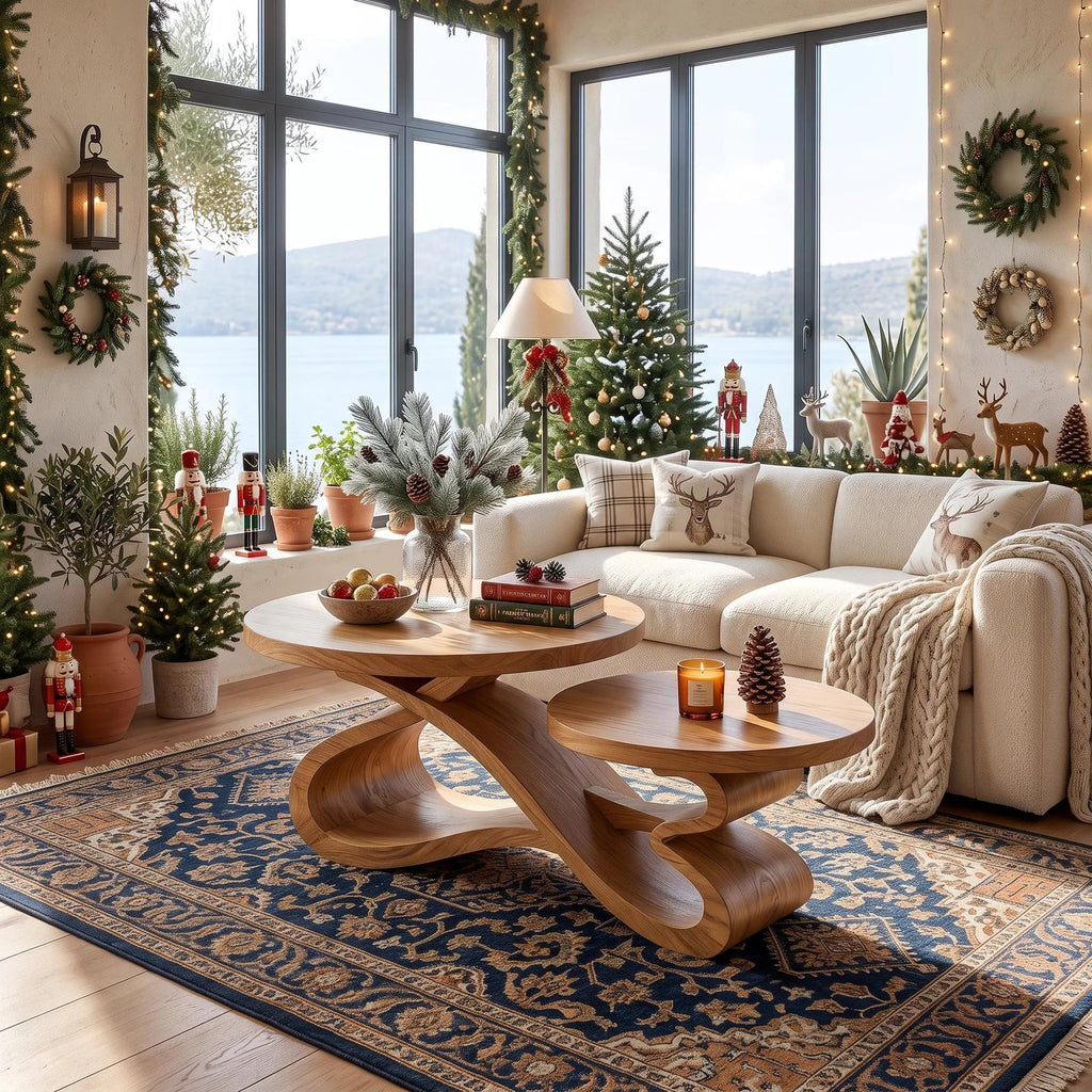 Rustic Christmas Round Coffee Table Holiday Sunroom