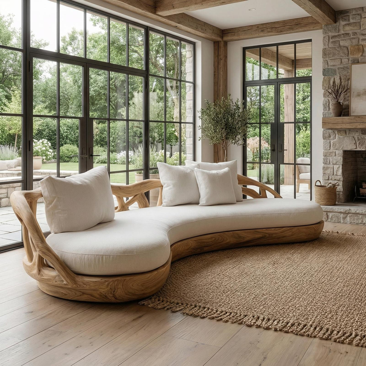 Contemporary Organic Sofa Solid Wood Frame Smooth Curved Design Living Room And Lounge SINLHASF015