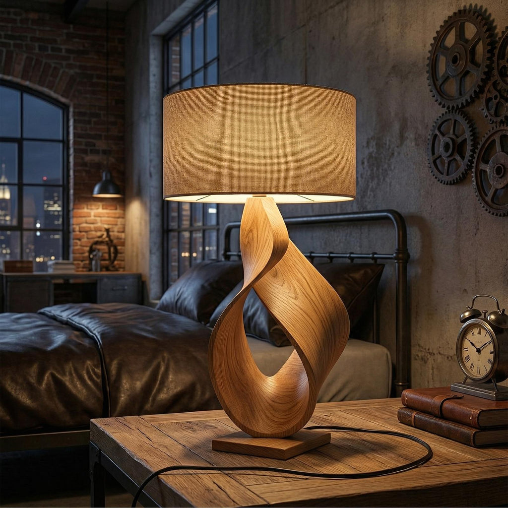 Contemporary Artistic Table Lamp, Creative Wood Desk Light for Home Office, Studio & Workspace