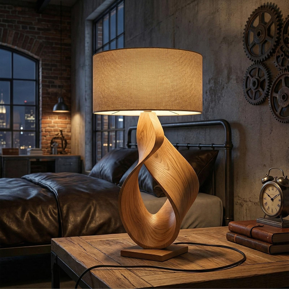 Contemporary Artistic Table Lamp, Creative Wood Desk Light for Home Office, Studio & Workspace