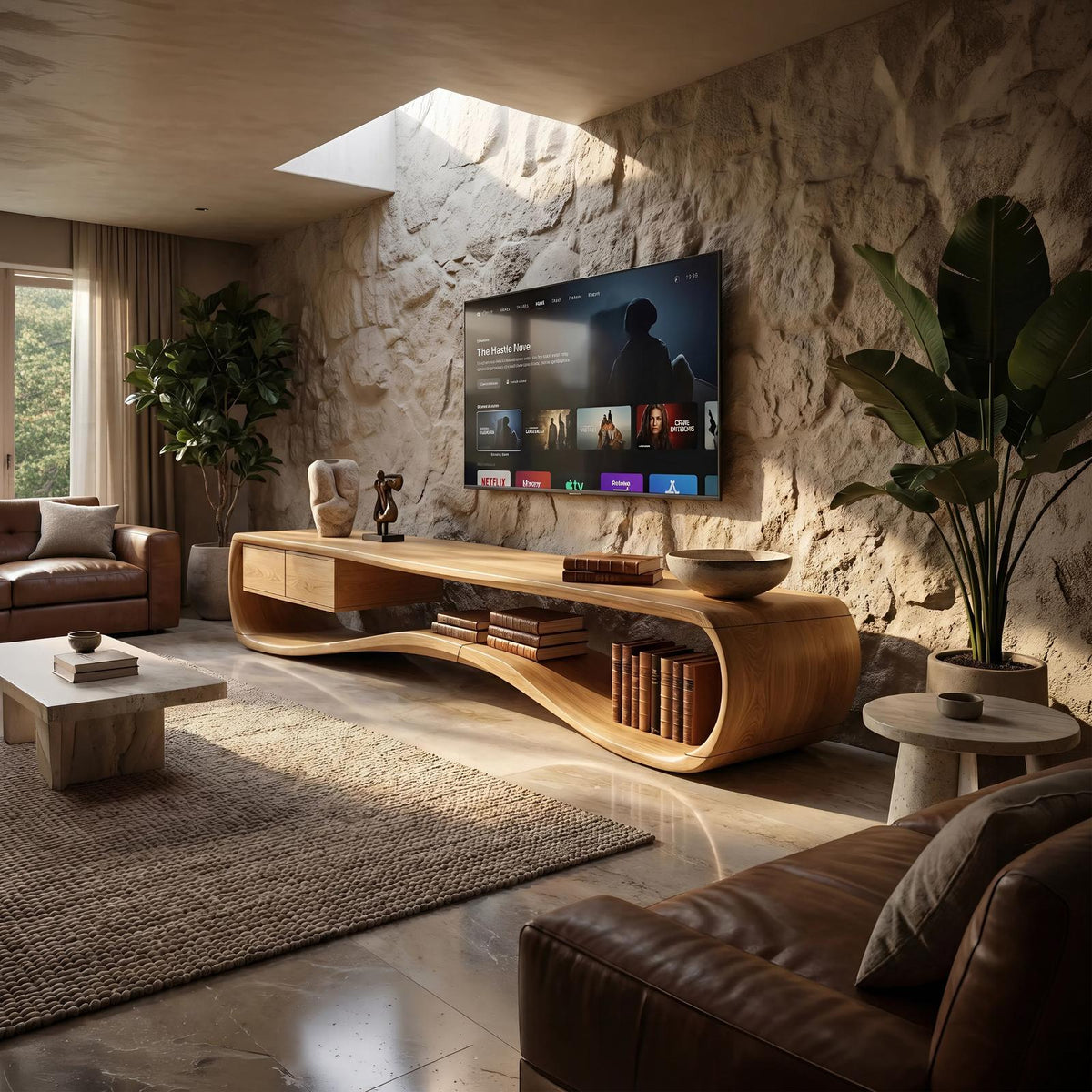 Minimalist Clean Line Wood TV Console, Compact Media Stand & Entertainment Center for Small Apartments