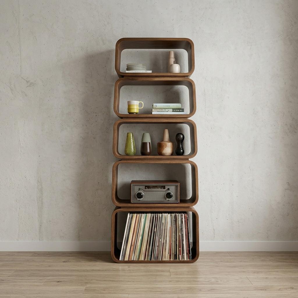 Mid-Century Wooden Standing Shelf, Tiered Bookcase Display Organizer, Retro Storage Rack for Living Room Decor