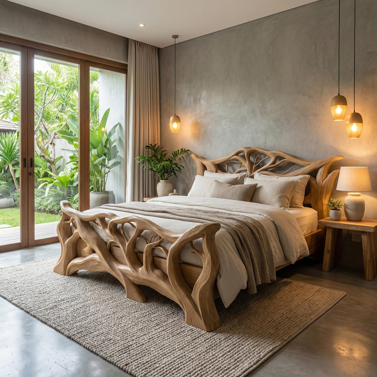 Minimal Organic Bed Frame Solid Wood Smooth Flowing Design Bedroom SINLHAWB114
