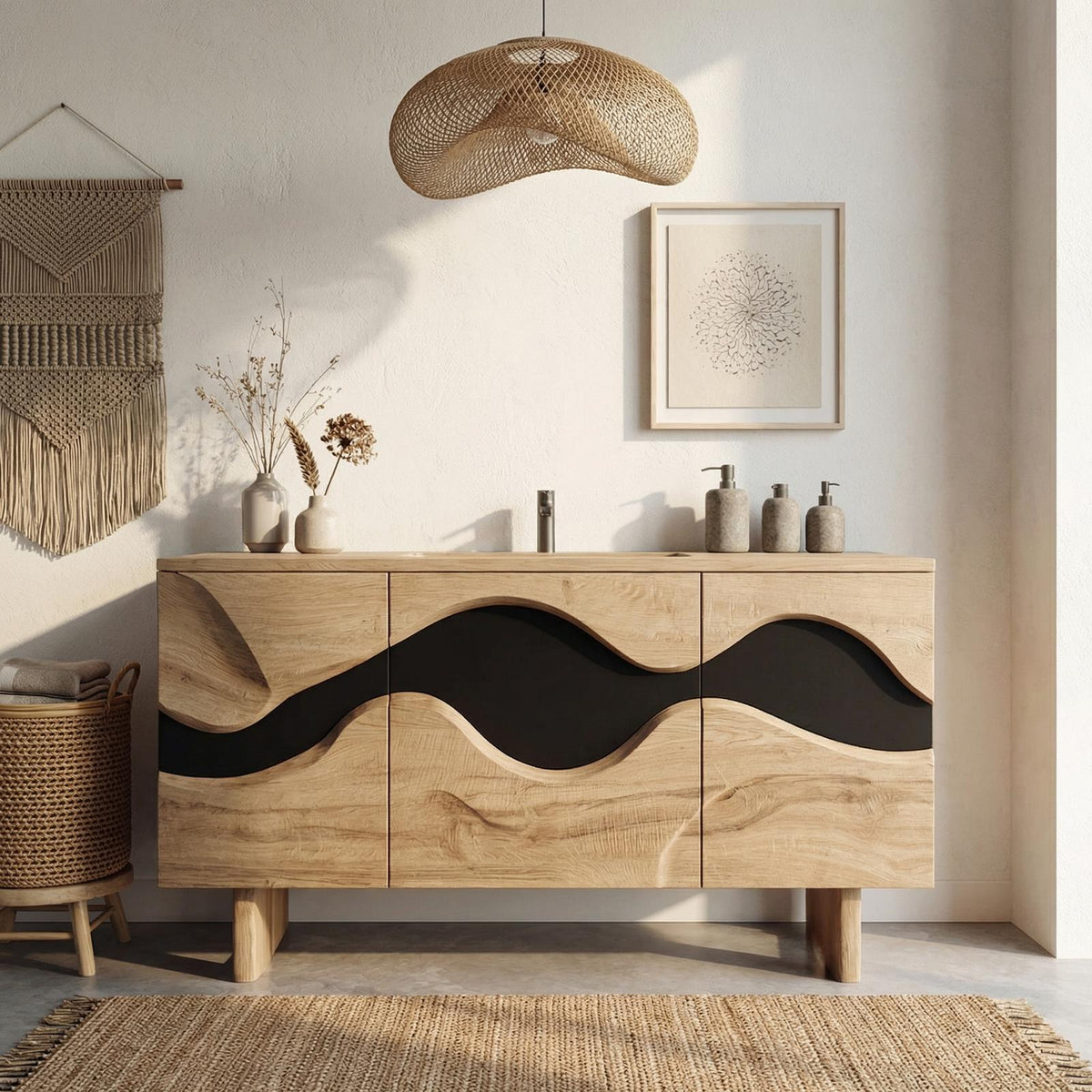 Sculptural Wave Bathroom Vanity Solid Wood Curved Front Cabinet Design Bathroom And Vanity Space SINLHABCT017