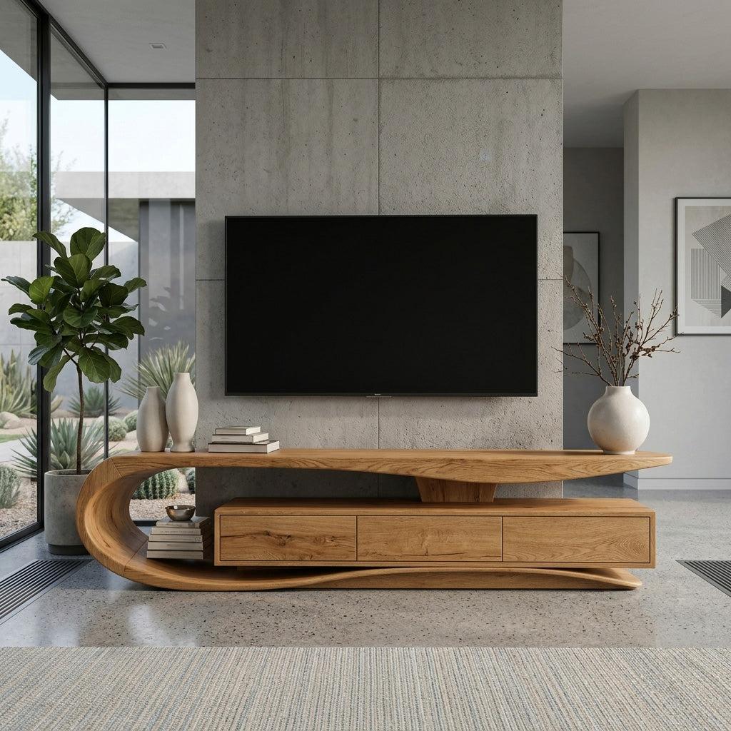 Organic Rounded Wooden TV Console For Living Room Furniture