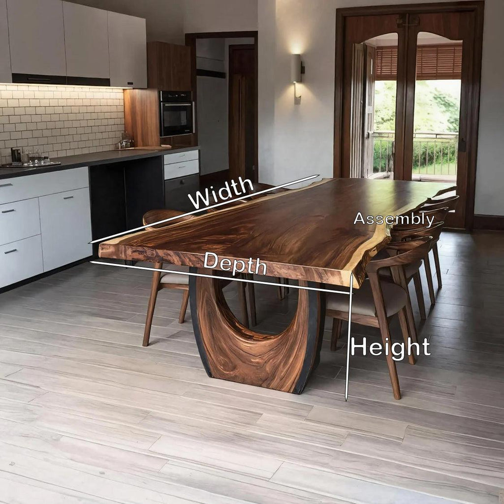 Spry Interior Handcrafted Live Edge Wooden Dining Table, Rustic Solid Wood Kitchen Dinner Table for Dining Room, Model RTTHHNDN005