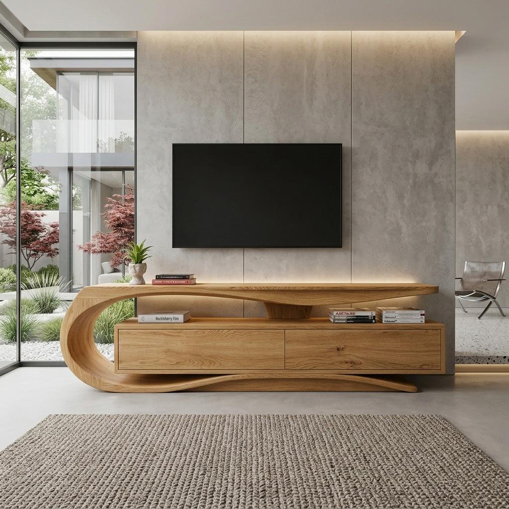 Luxury Curved Wooden TV Console For Interiors