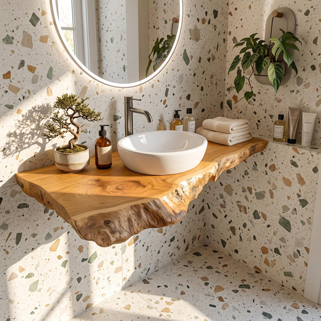 Farmhouse Bathroom Vanity, Handcrafted Solid Wood Sink Stand with Open Storage Shelf for Rustic Bathroom Remodel