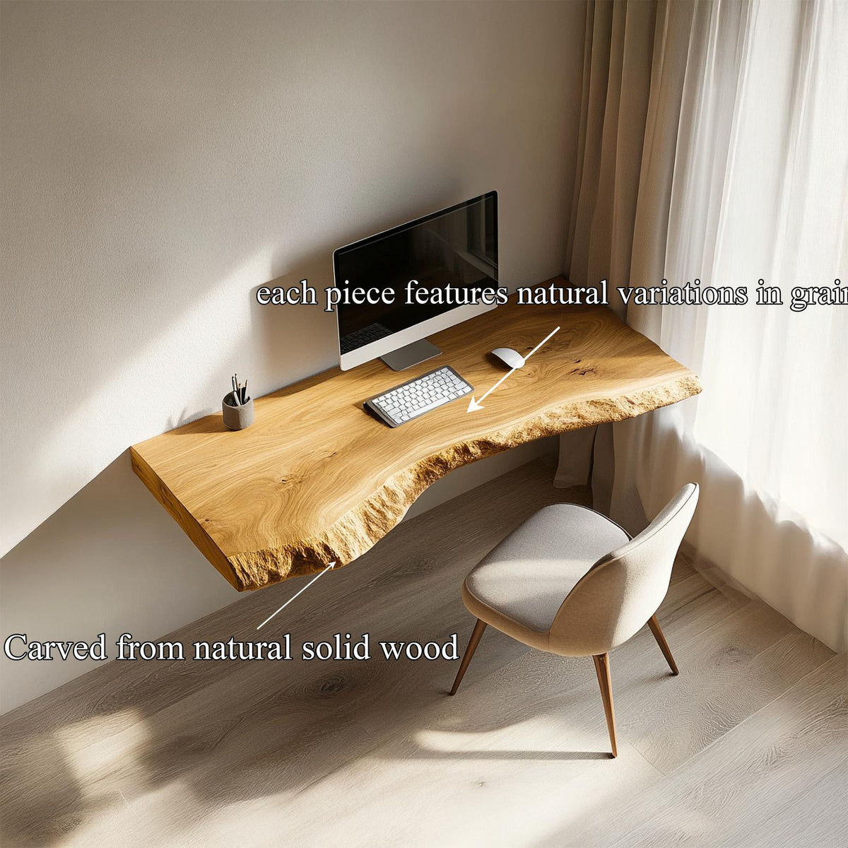 Rustic Minimal Wall Mounted Writing Desk Solid Wood Study Room Interior Space Saving