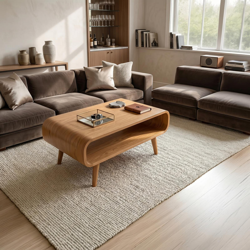 Modern Solid Wood Coffee Table with Shelf, Open Storage Center Table for Living Room and Lounge Space, Minimalist